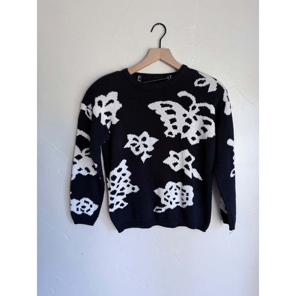 Vintage Adrienne Vittadini‎ Butterfly Intarsia Sweater Blue White 90s